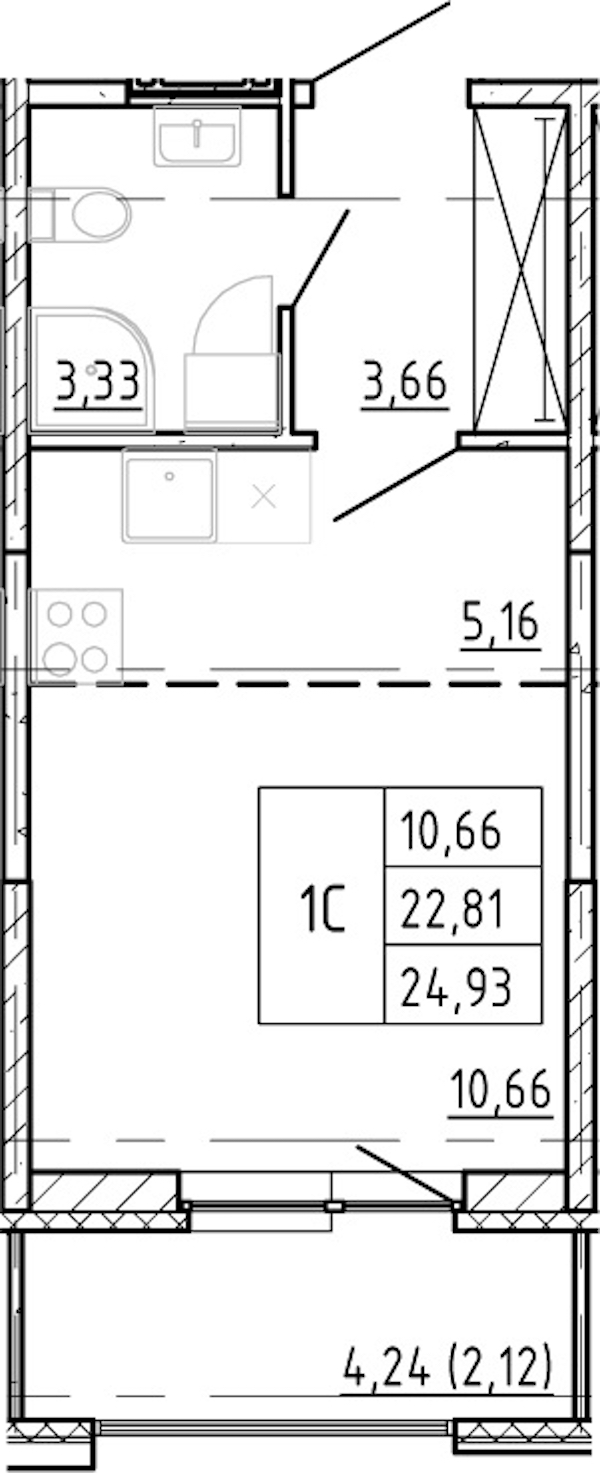 Квартира студия 22.81 м², 3/12 эт., ЖК «Полис Новоселье»